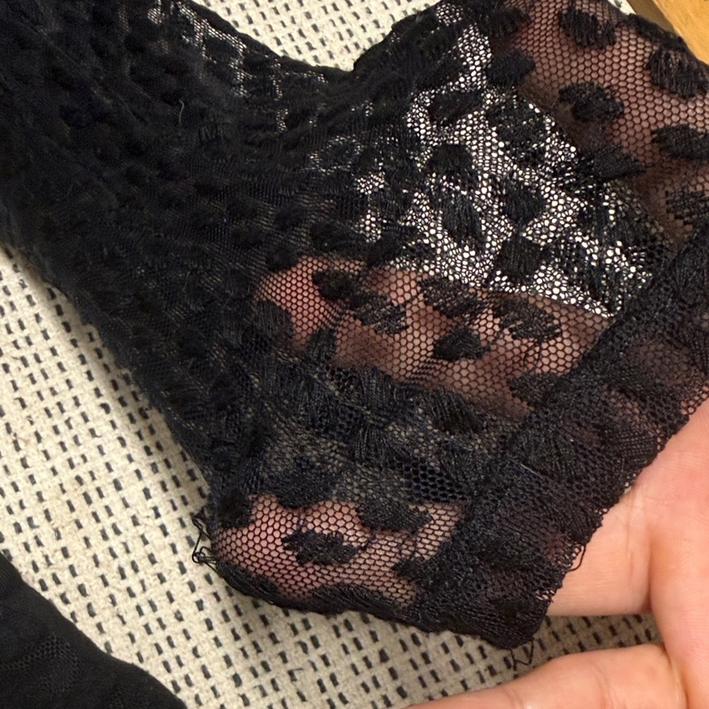 3/$20🍁SALE! H&M Black Textured Women's Fitted Semi Sheer Long Sleeve Whimsy Goth - Picture 5 of 7